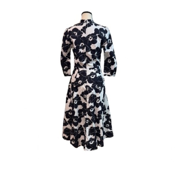 eShakti Black White Floral Cotton Midi Dress ¾ Sleeve V Neck Size 6 - Picture 8 of 8